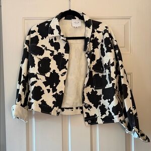 Le Lis Black and White Cow-Print Denim Jacket